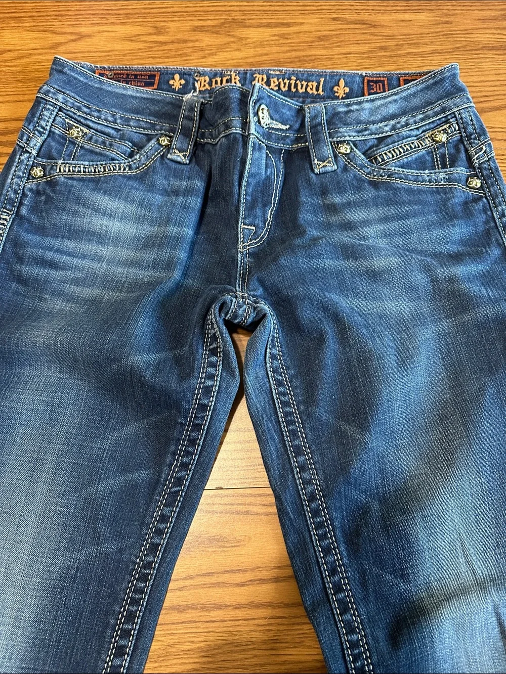 Rock Revival Women's Dark Blue Denim Boot Cut Jeans with Embroidered Pocket - Picture 4 of 7
